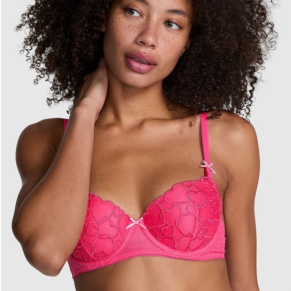 Victorias Secret PINK Wink Push-Up Balconette Bra Double Bubble Pink 34D NWT